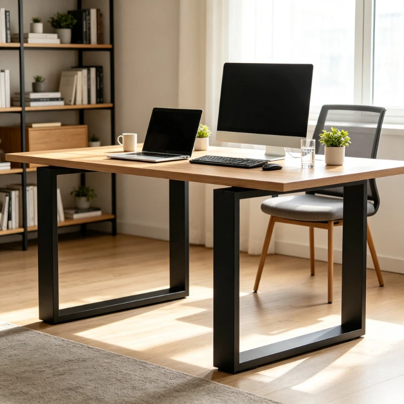 Set of 2 Square Steel Table Legs 24"x28.3", Heavy-Duty Black Metal Furniture Legs, DIY Desk Base for Coffee Table, Dining Table & Workbench, Modern Industrial Style