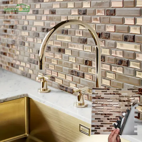 1/10/30 शीट गोल्ड मोज़ेक स्वयं चिपकने वाली दीवार टाइलें रसोई बैकस्प्लैश बाथरूम घर की दीवार DIY सजावट 11.8 8 best sales रसोई के लिए बैक स्प्लैश - №8