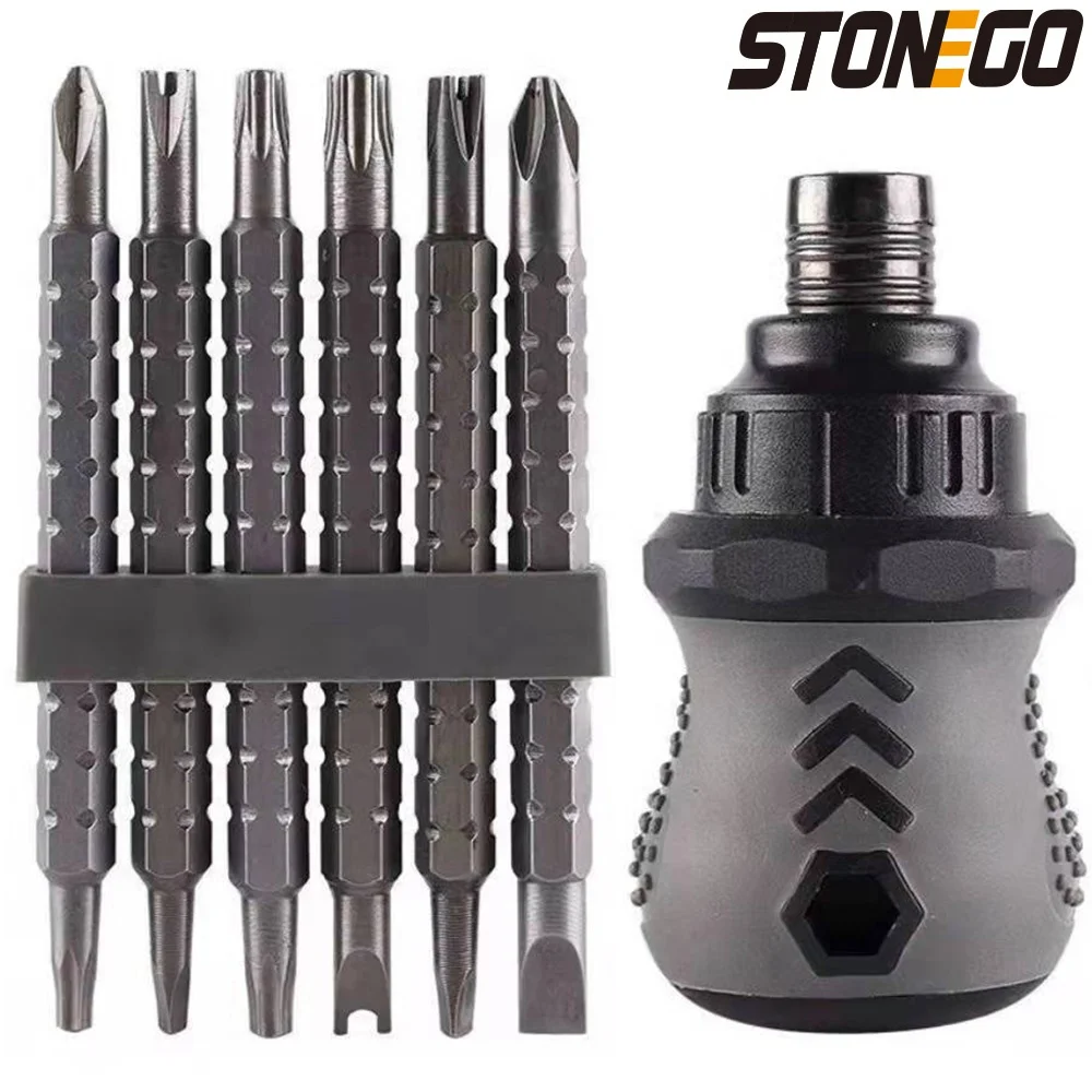 STONEGO 래칫 멀티 비트 스크루 드라이버 세트, 퀵 체인지 스크루 드라이버, 더블 헤드 마그네틱 비트, 수공구, 세트당 7 개