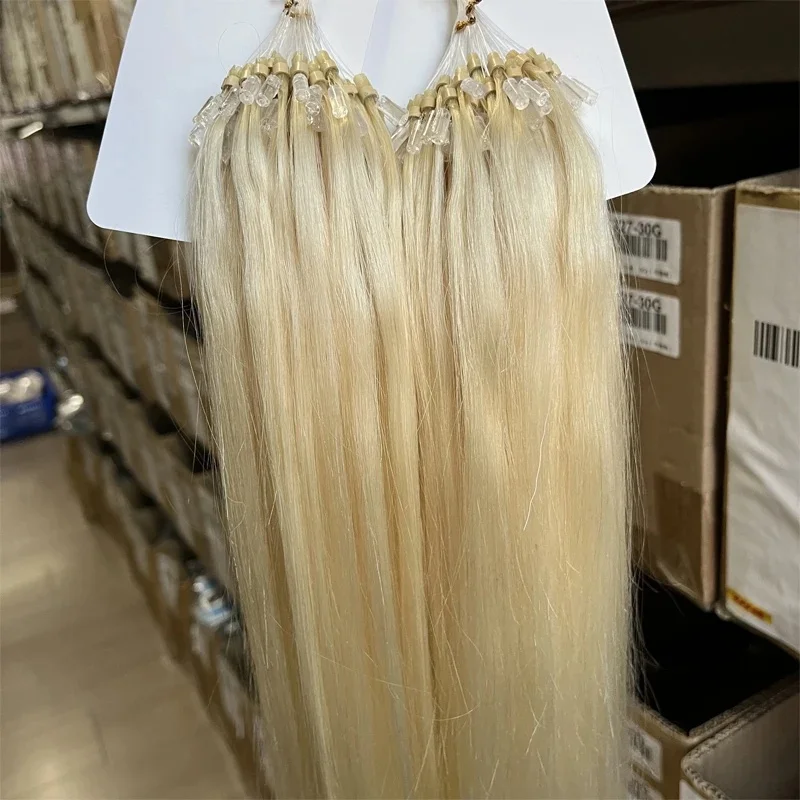 Blonde Micro Loop Ring Human Hair Extensions 12 "16" 18 "20" Natuurlijke Rechte Micro Link Haar 50 stks 30 g/pak - afbeelding 2