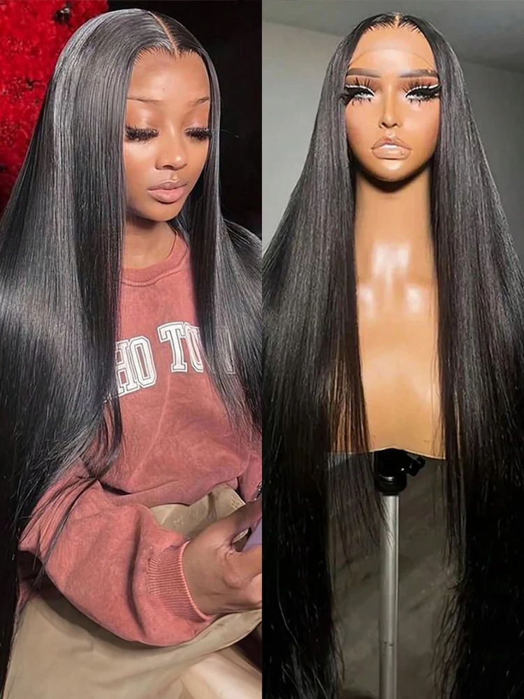 7x5 شعر مستعار مستقيم بدون صمغ 40 46 بوصة شعر بشري برازيلي 13x6 HD الدانتيل شعر مستعار أمامي 300% الكثافة 13x4 قبل قطع الدانتيل للنساء السود