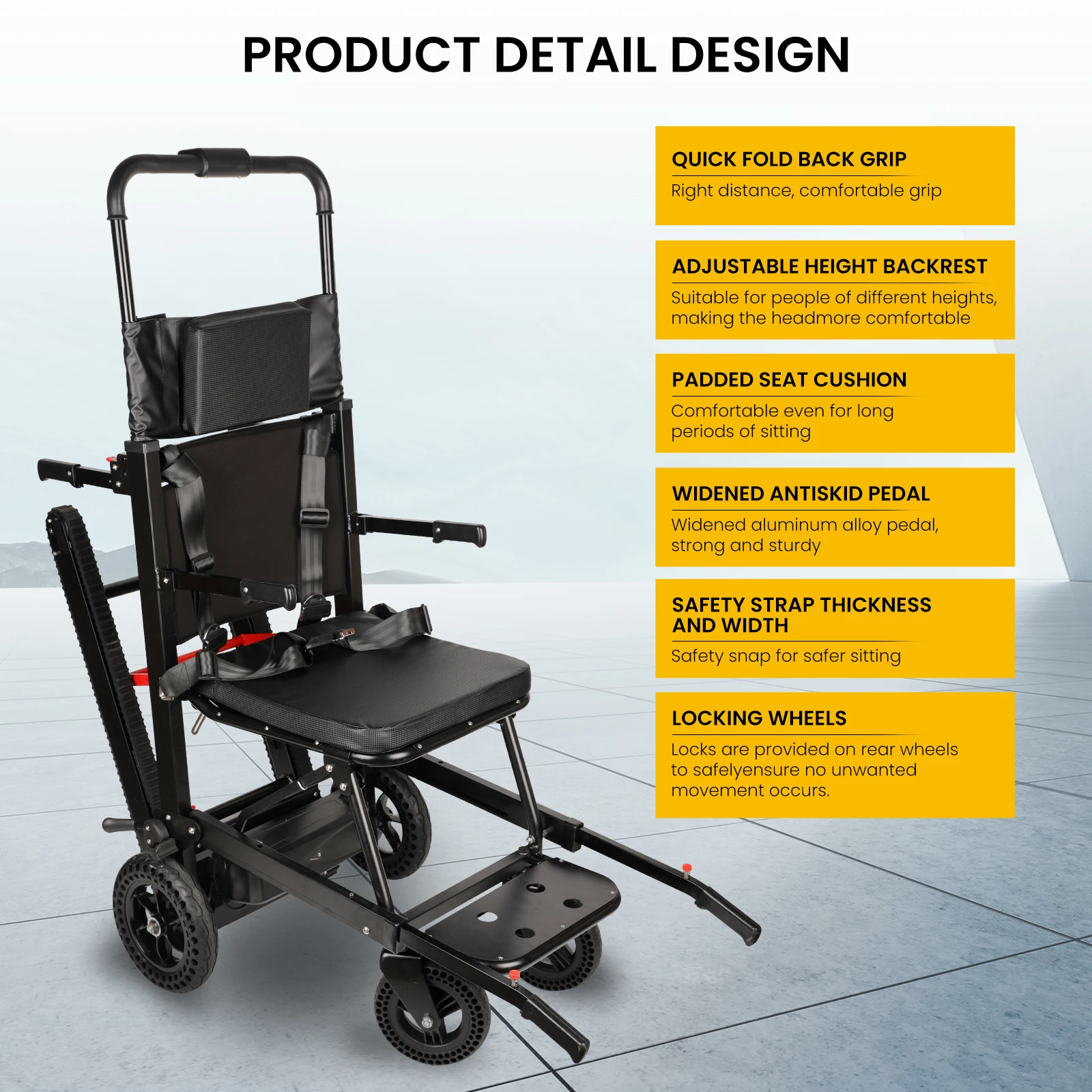 Electric Stair Climbing Chair Foldable Emergency Stair Lift Wheelchair Battery Operated for Elderly Disabled 440 lbs Max Load