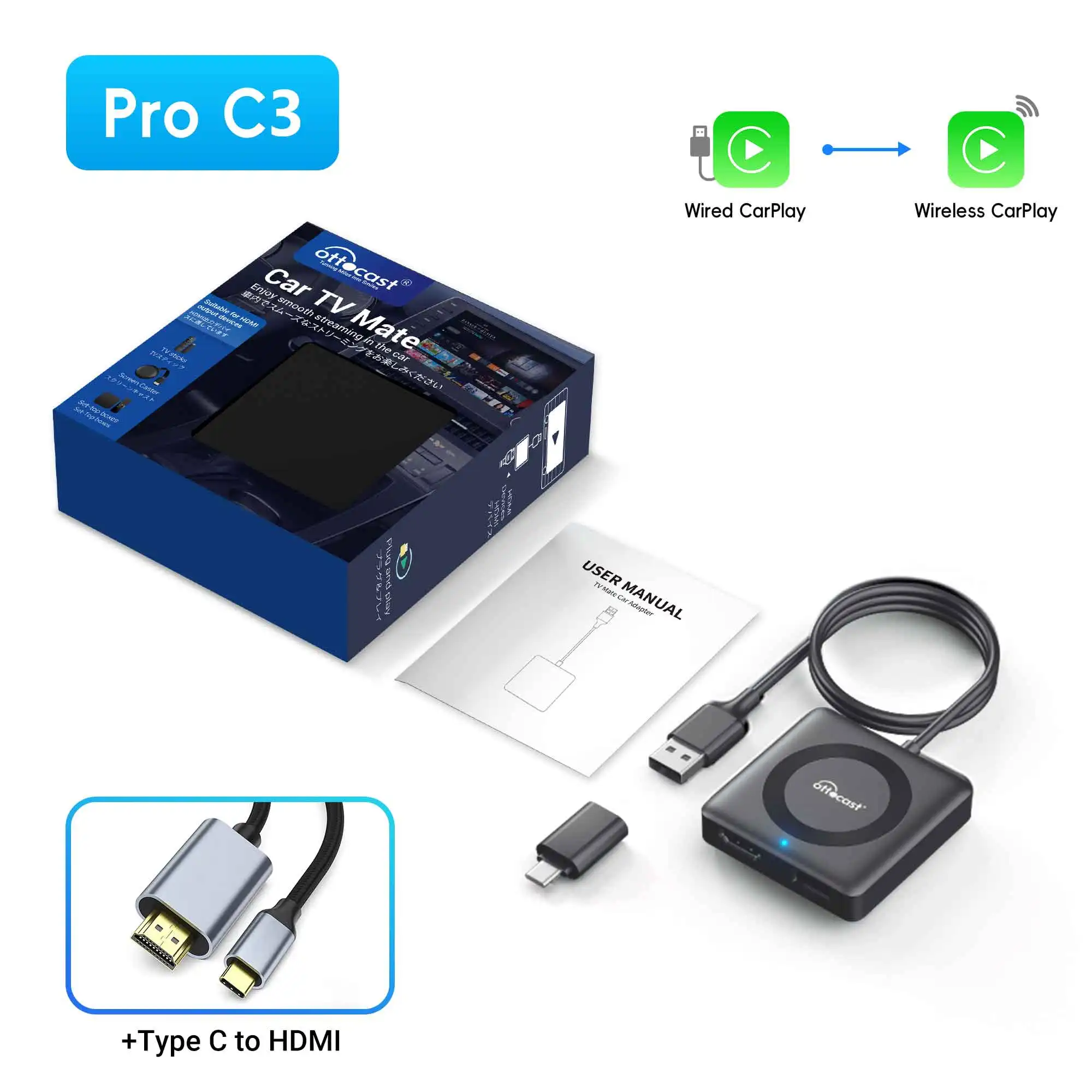 2024 Wireless CarPlay Adapter OTTOCAST Car TV Mate C3 Multimedia