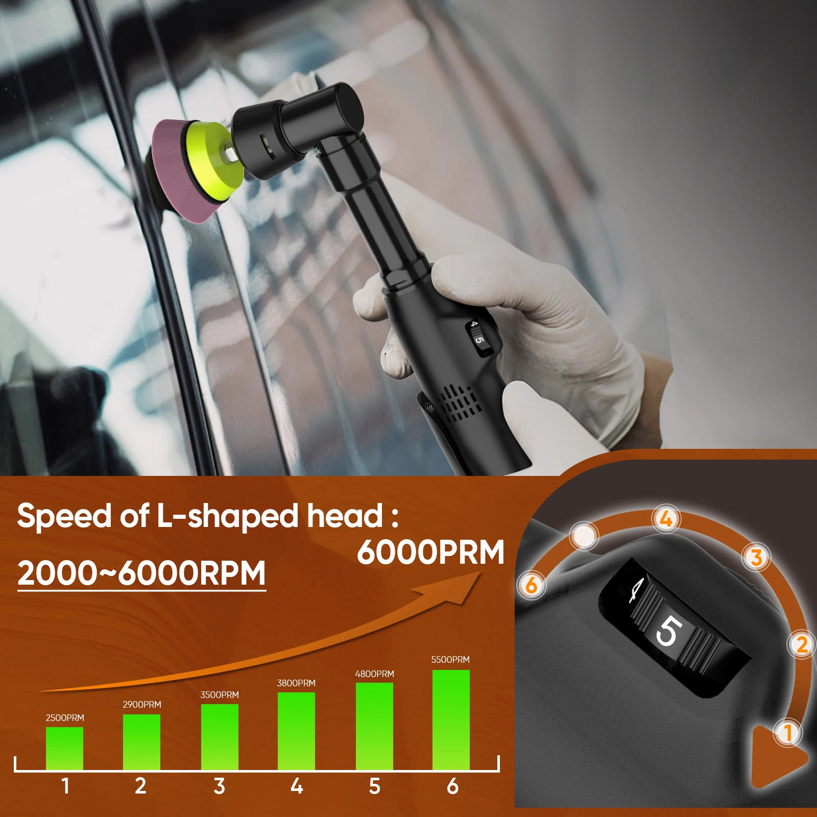 12V 2000mAh Kabellose Mini-Autopoliermaschine RO/DA Mikro-Kratzer-Detailpoliermaschine, Einstellbare Geschwindigkeit, 2 Batterien – Detail 5