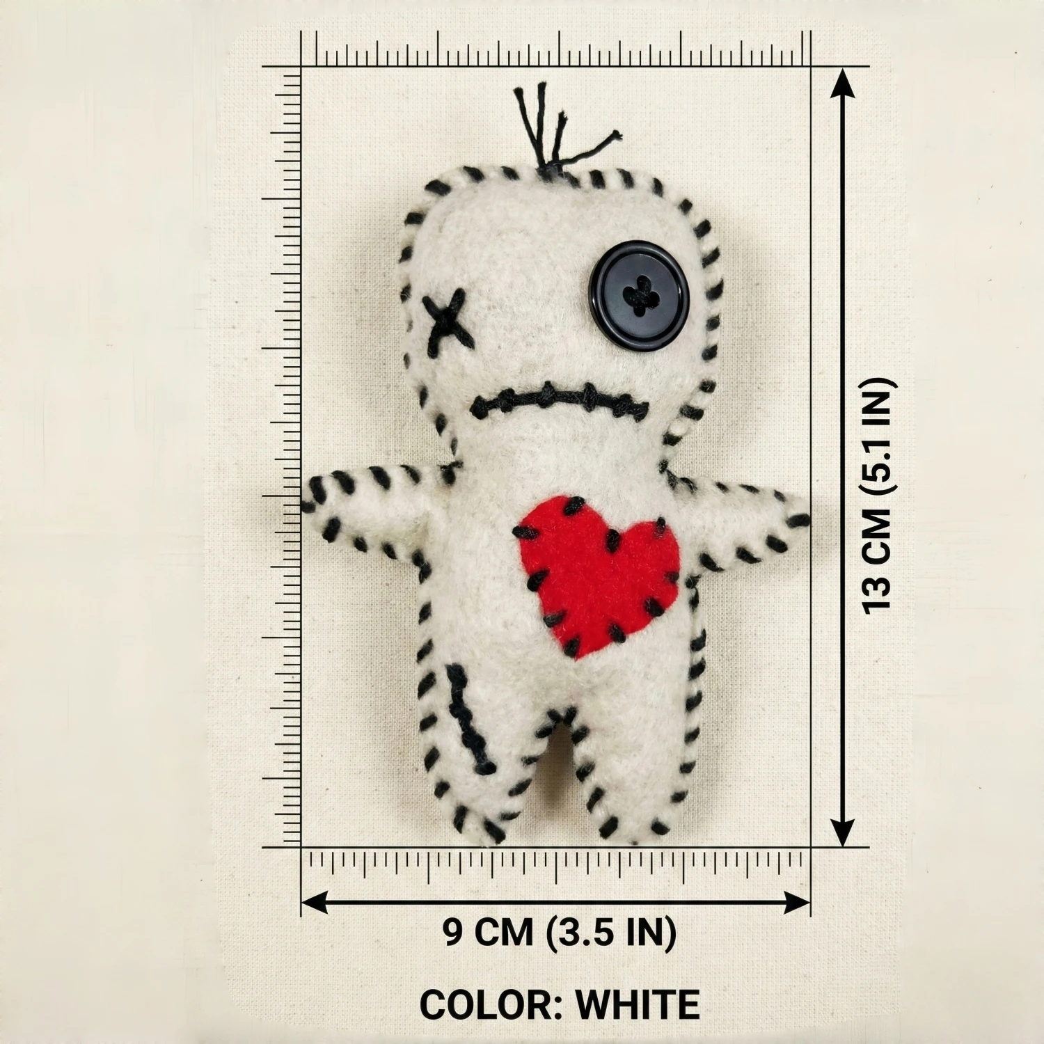 Handgefertigte Voodoo-Puppe aus Filz, Plüschtier, 9 x 13 cm, gruseliges süßes Gothic-Geschenk, Halloween-Dekoration, Neuheit, gefüllte Figur – Detail 1