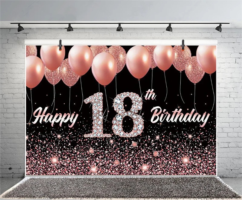 バラのglod18写真背景バルーン女の子幸せな誕生日パーティーカスタム写真背景ケーキテーブルの装飾バナー