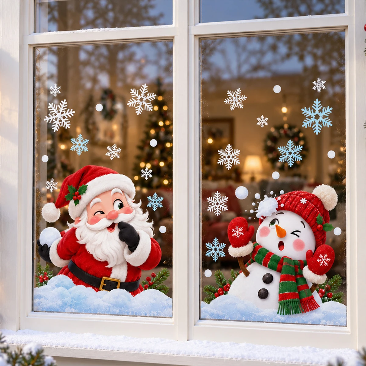 Christmas Window Clings Santa Snowman Snowflake Static Cling Glass Sticker Holiday Decor