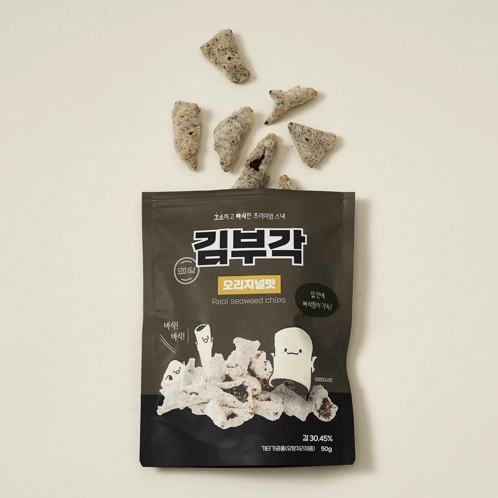 (1+1) 묘미담 찹쌀 김부각 김과자 김스낵 50g (오리지널맛+김치볶음밥맛+와사비맛), 선물용, 선물포장, 박스제공, 건강 술안주, 간식