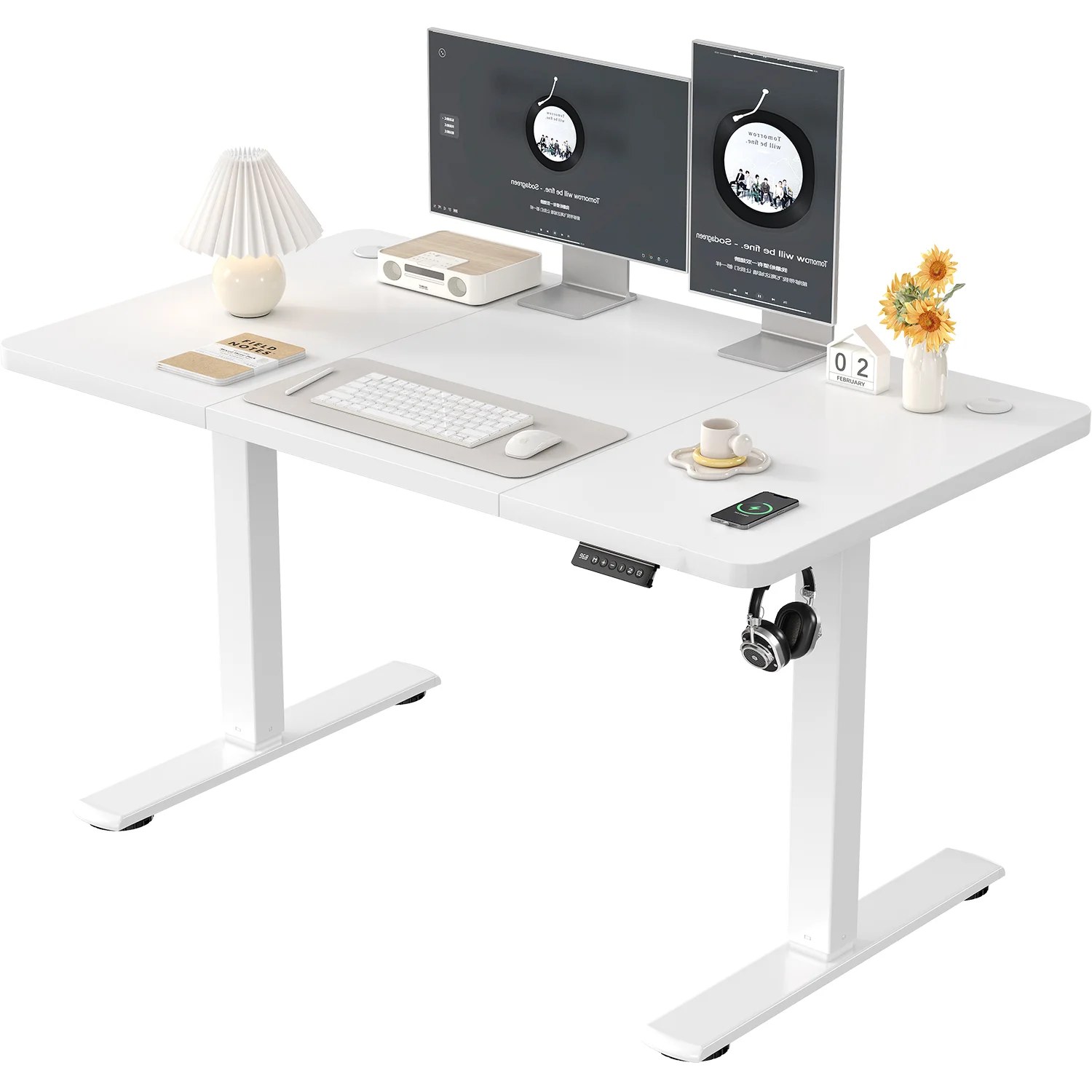Devoko In hoogte verstelbaar bureau met USB-aansluiting 120x60 cm Computerstaand bureau Ergonomische thuiskantoortafel