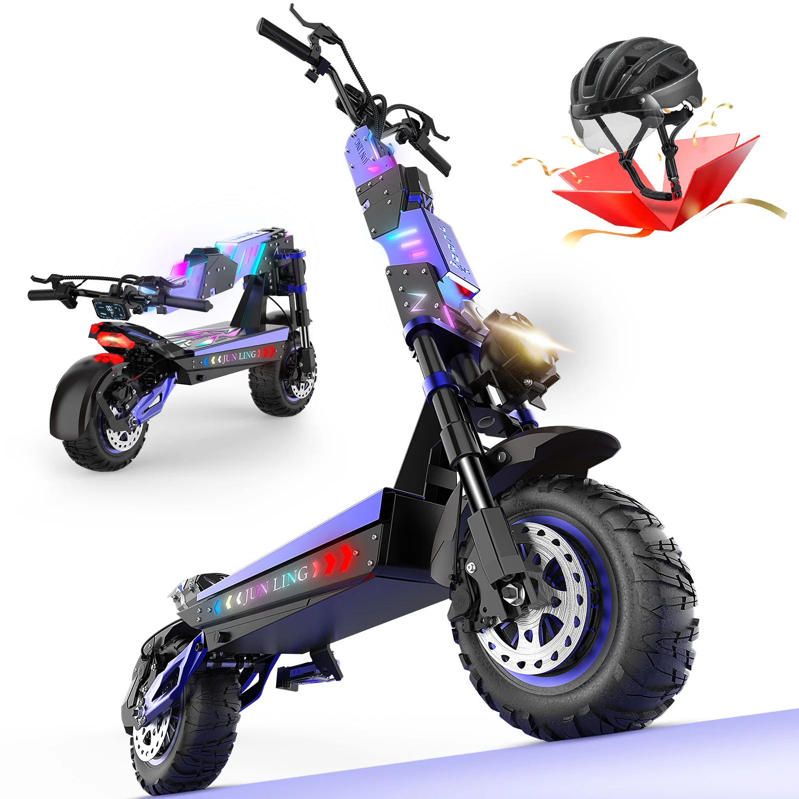 Trottinette électrique à double moteur JL80 6000W pour adultes, 60V30Ah, 65 km/h, pneus tout-terrain de 12 pouces, frein à huile avant et arrière, Escooter