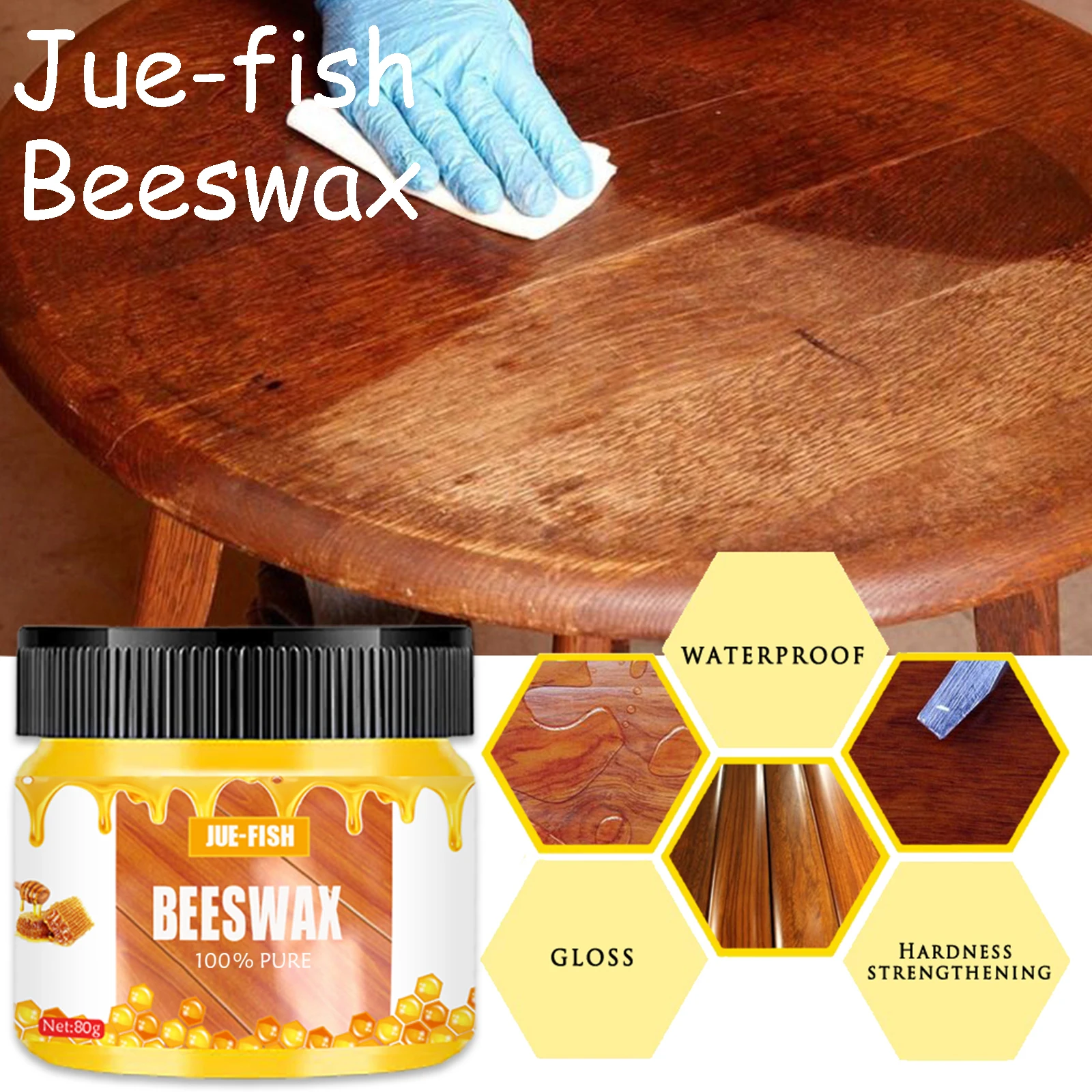 

Jue-Fish 80g Wooden Furniture Restoring Beeswax Waterproof Brightening Maintenance Scratch Remove Natural Wood Polisher Care Wax