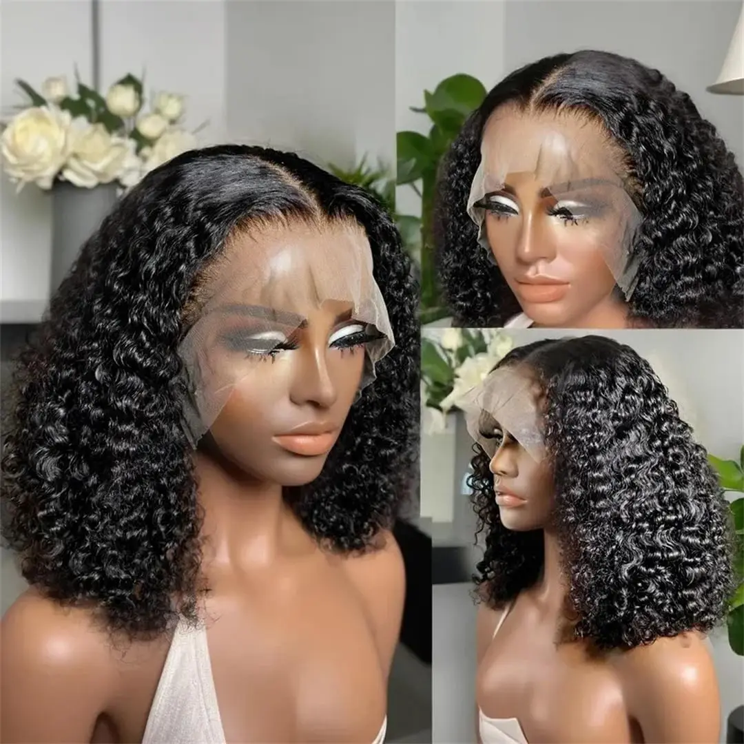 

Short Bob Wig Kinky Curly Wave 13x4 Lace Frontal Bob Wig 100% Real Human Hair Free Part 4x4 Lace Closure Curly Wigs 200% Density