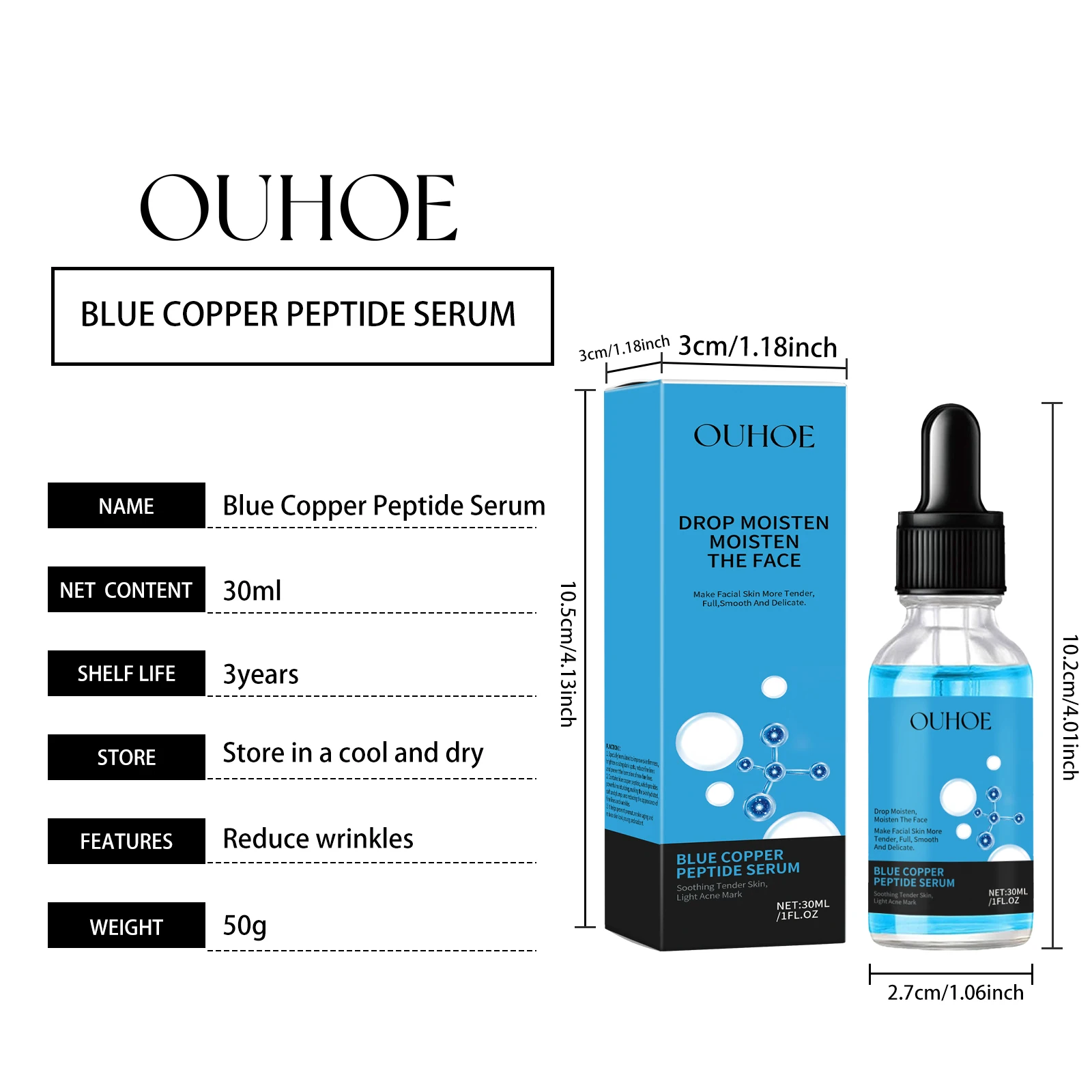 GHK-Cu Copper Peptide Face Serum with Hyaluronic Acid Anti-Aging Moisturizer Fine Lines Firming Skin Elasticity Hydrating Facial Serum