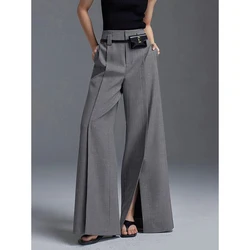 Krisnanas Women Pants 2024 New Loose Wide Pants High-Waisted Pleated Split-front Pants Trousers for Office Urban Formal Occasion