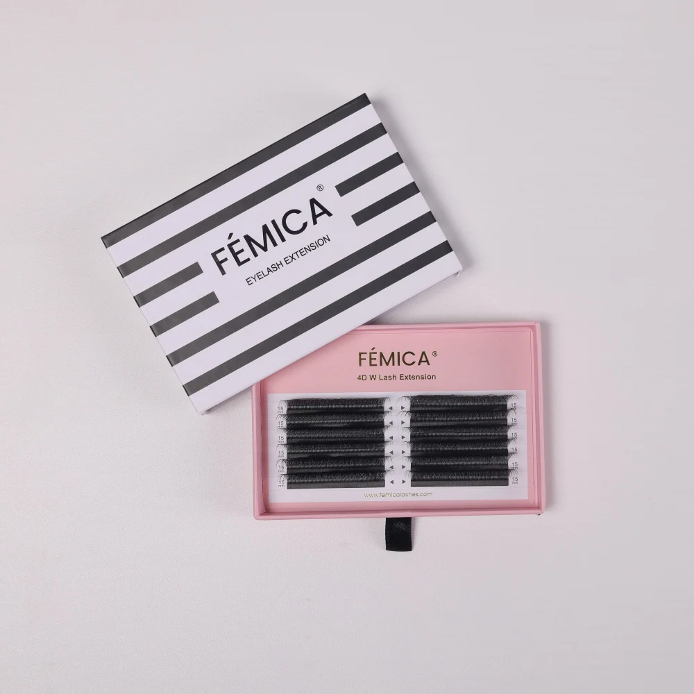 FÉMICA-4D W-vormige wimperextensions, premade volumefans, 0,07 mm W-vormige krul, 3D, 8D-dichtheid, valse wimpers voor make-up