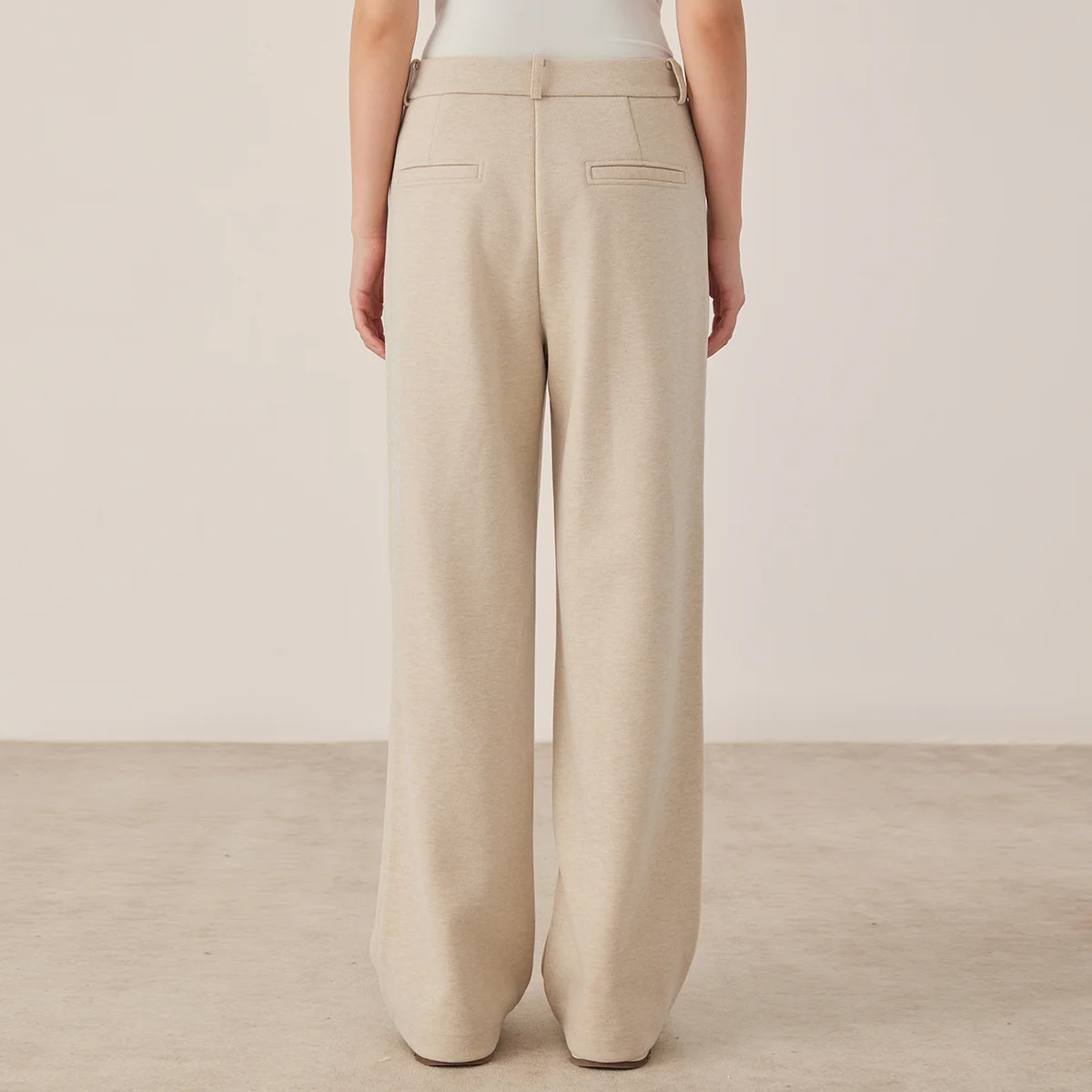 KX7523390 High End Cotton Wool Blend Womens Casual Pants Minimalist Wide Leg Comfortable Daily Wear Trousers