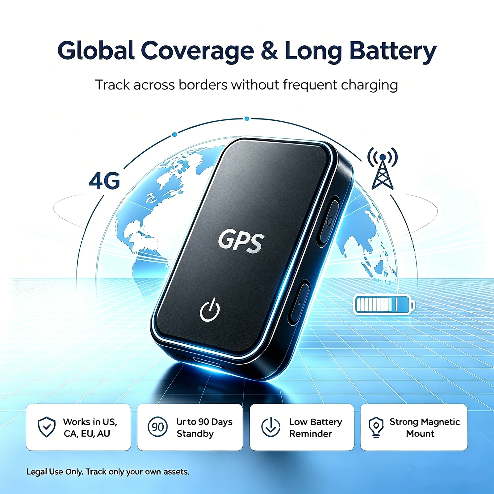 Mini GPS Locator, Strong Magnetic Vehicle Tracker, Anti-Loss Device for Belongings. It Features Real-Time Positioning, Anti-Theft Alarm and SOS Emergency Call Functions with Global Coverage and Long-Lasting Battery.
