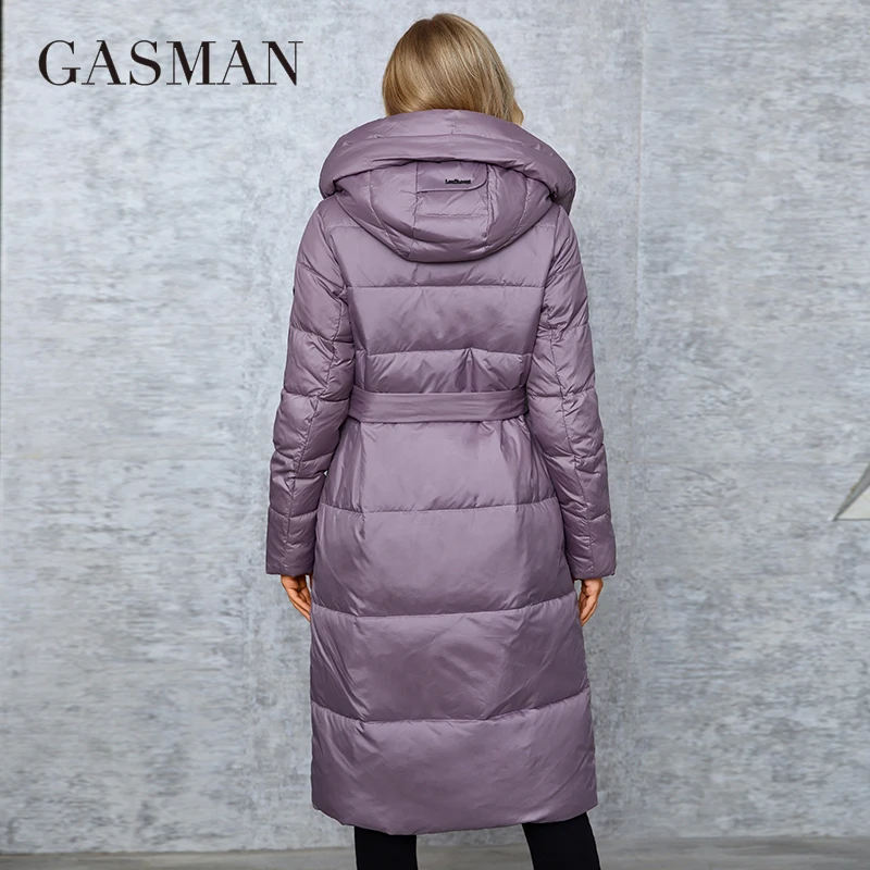 Imagem -04 - Gasman Inverno para Baixo Jaqueta Feminina Longo Clássico Zíper Cinto Design Bolso com Capuz Fino Parkas Cabolsa Feminino Ld21963