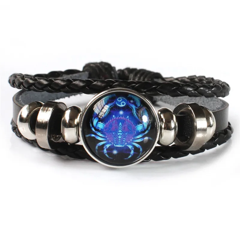 Braccialetto luminoso 12 costellazioni per uomo bracciale multistrato in pelle con segni zodiacali braccialetti Taurus Cancer Scorpio Jewelry Gift