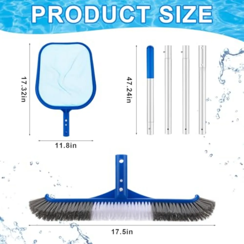 3 Pcs Pool Cleaning Kit with Hand Skimmer Net, 17.5