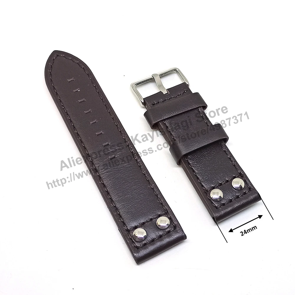 Fits/For Luminox , TW Steel , Aviator / Pilot - 24mm DARK Brown Rivet Genuine Leather Replacement Watch Band Strap