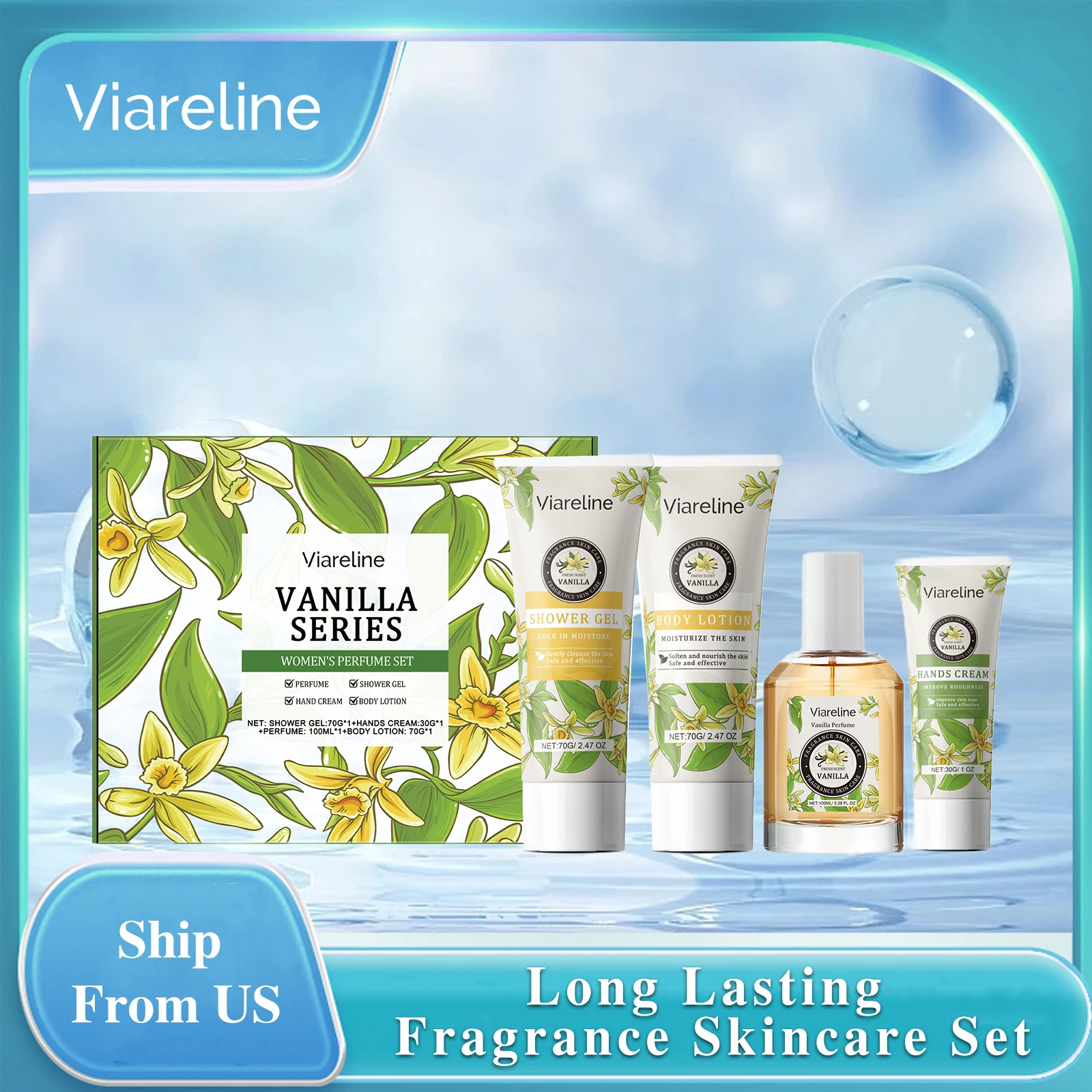 

Viareline 1set Fragrance Skincare Set Moisturize Skin Nourish Shrink Pores Exfoliaitng Oil Control Vanilla Perfume Skin Care Set