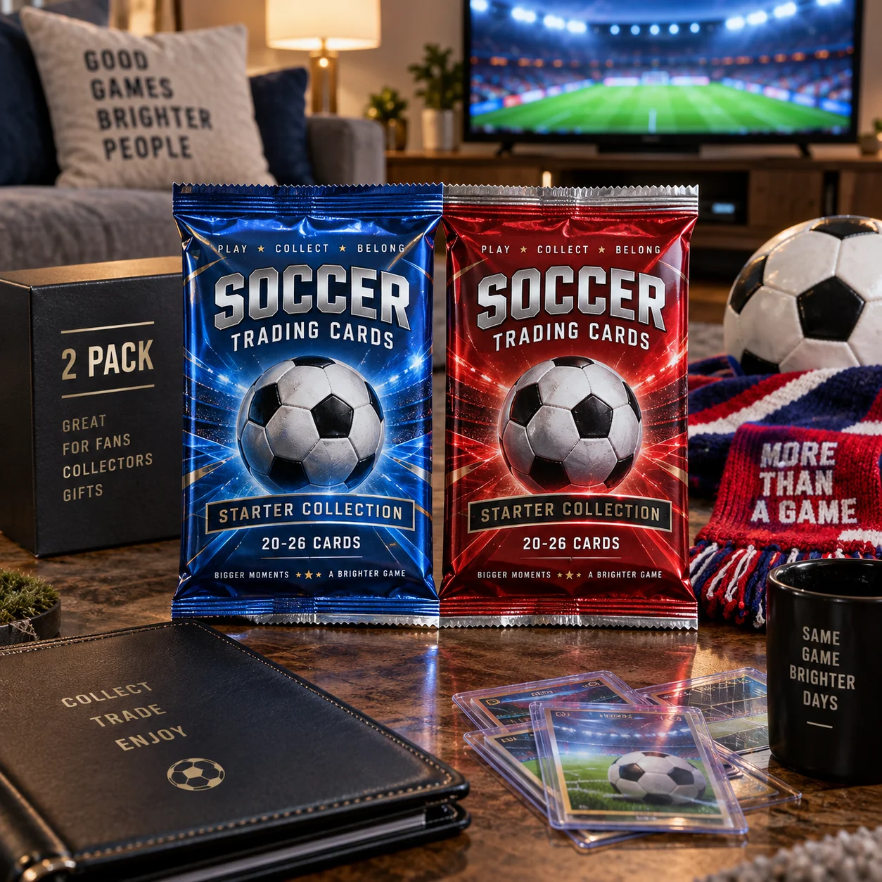 Soccer Trading Cards 2 Pack Bundle 20-26 Cards Sports Collectible Starter Collection for Soccer Fans Collectors Gift