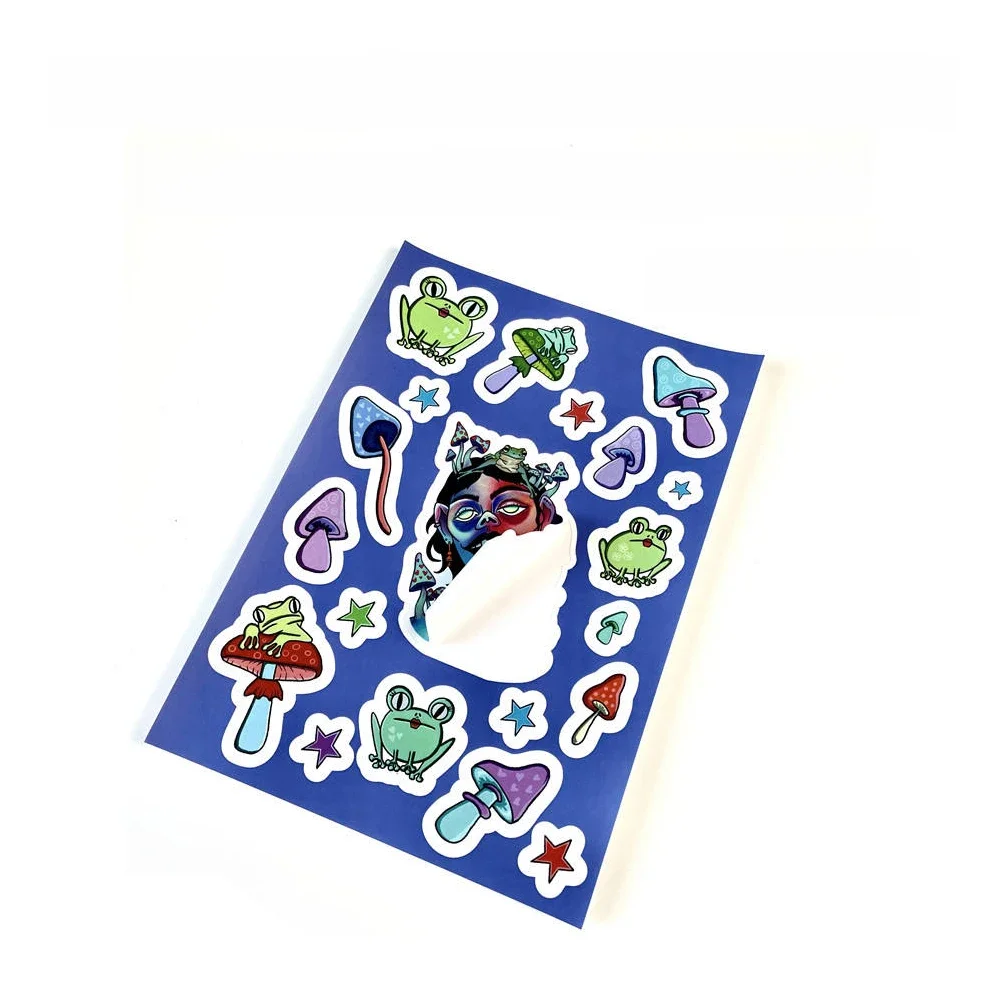 Feuilles d'autocollants personnalisés prédécoupés avec logo et nom, en vinyle holographique transparent et imperméable, décoratifs pour ordinateur portable, dessins animés, mignons, anime, livres