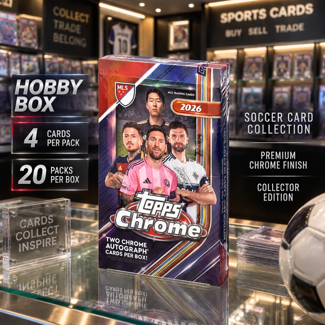 2026 Topps Chrome Professional Soccer Hobby Box, 20 Packs Per Box, 4 Cards Per Pack, Premium Soccer Trading Cards for Hobby Box Collecting, Chrome Card Fans and Soccer Collectors