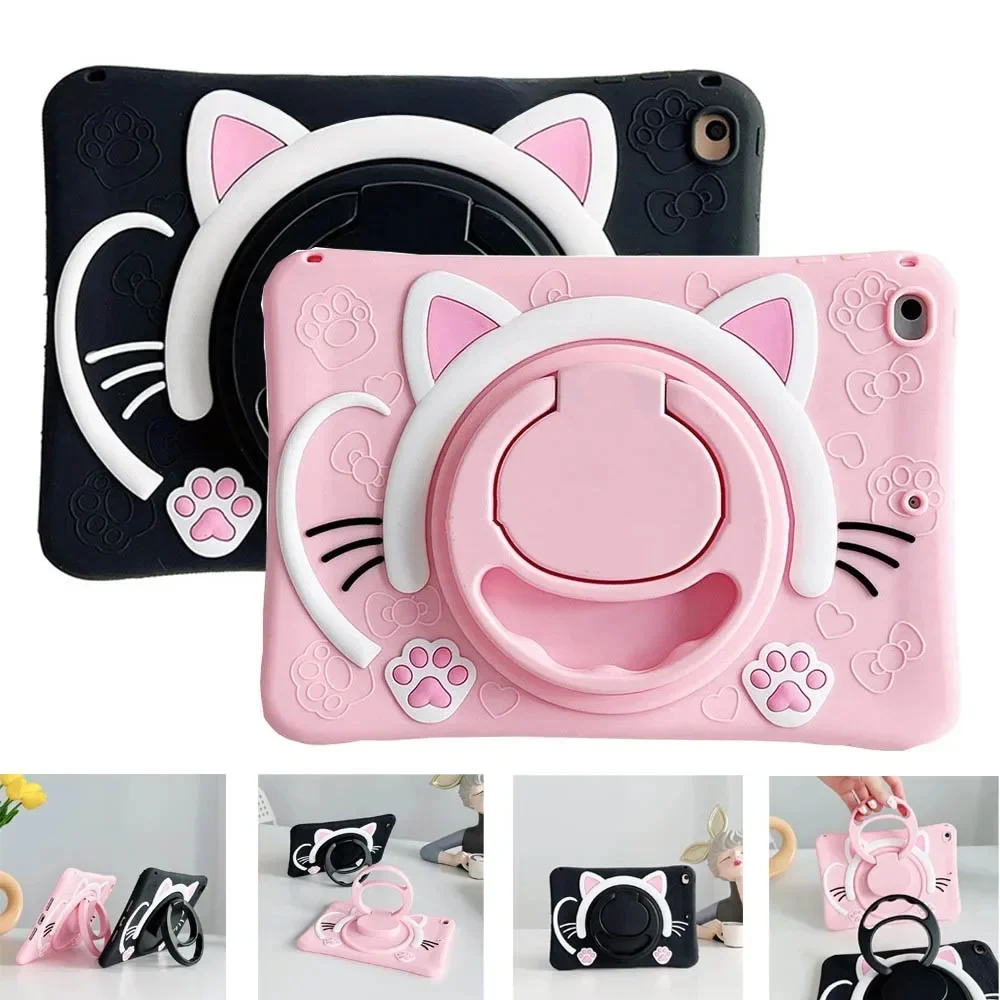 Etui dla dzieci do Lenovo Tab P11 Plus P11 Silicon Cute Cartoon Cat Face Cover do Xiaoxin Pad Plus Pad 11 z obrotową podstawką 360° — zdjęcie produktu 7