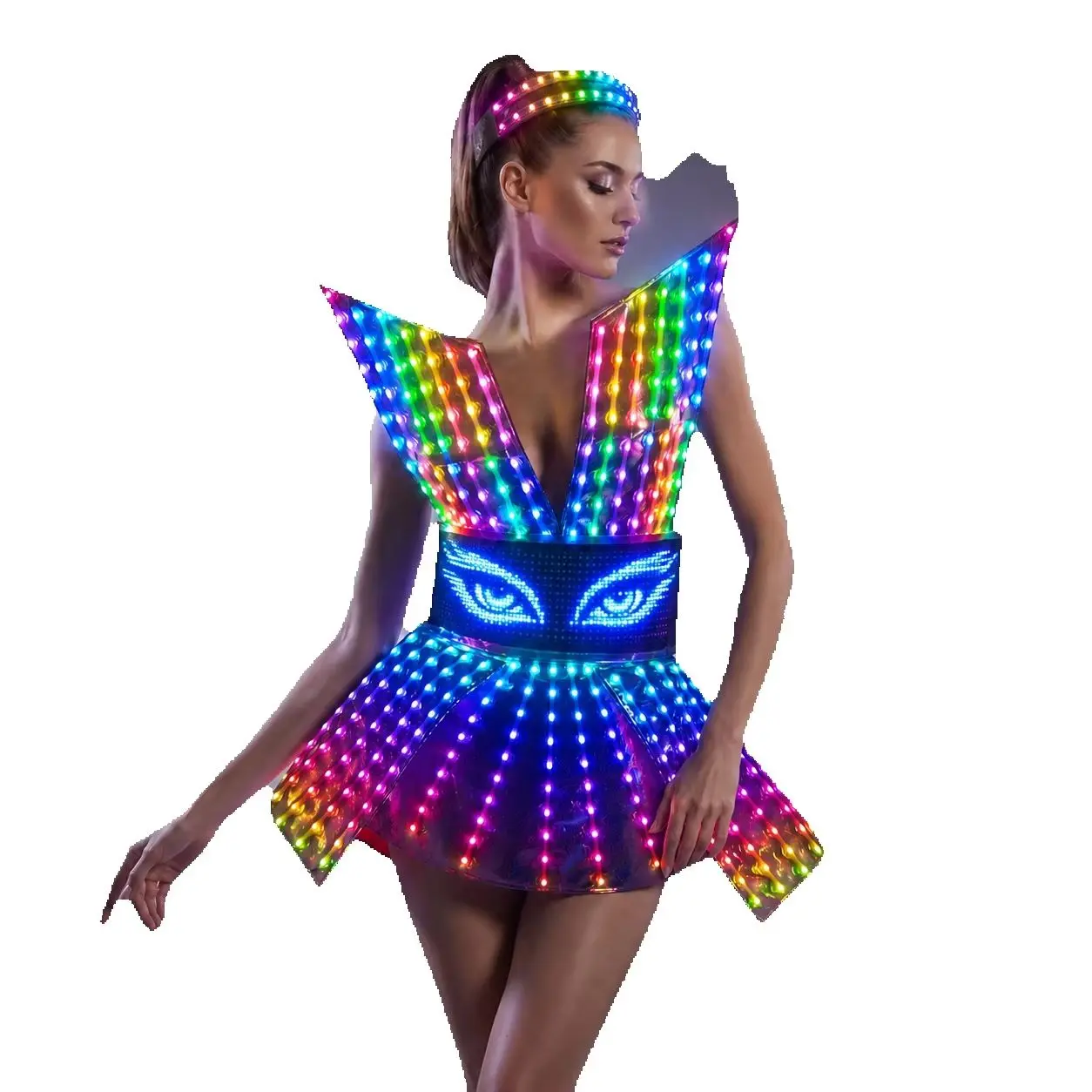 Glänzendes LED-Spiegel-Nachtclub-Kleid LED-Leuchtkostüm für Bar-DJs, Gogo-Tänzerinnen, Sängerinnen Bühnenoutfit Damen Abend-Geburtstags-Outfit
