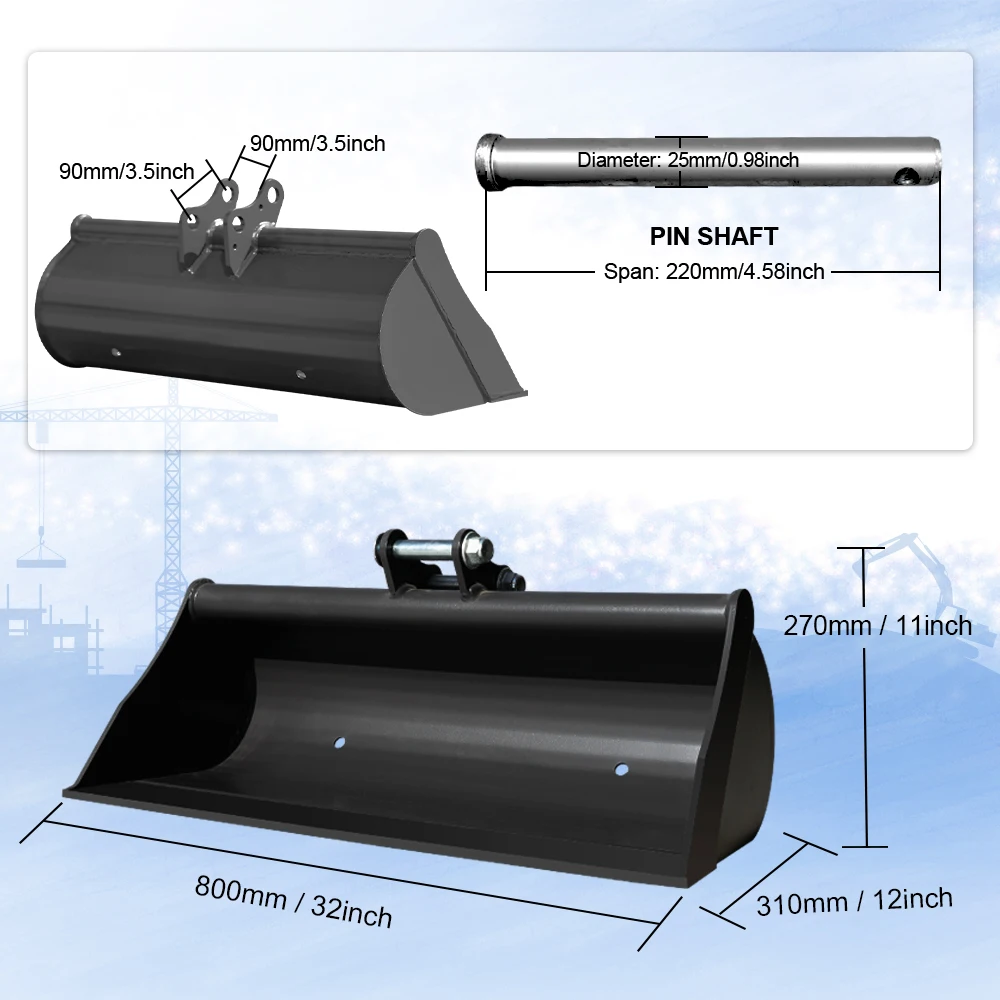 800mm toothless bucket is suitable for small excavators and comes with a pin to easily handle various working scenarios!