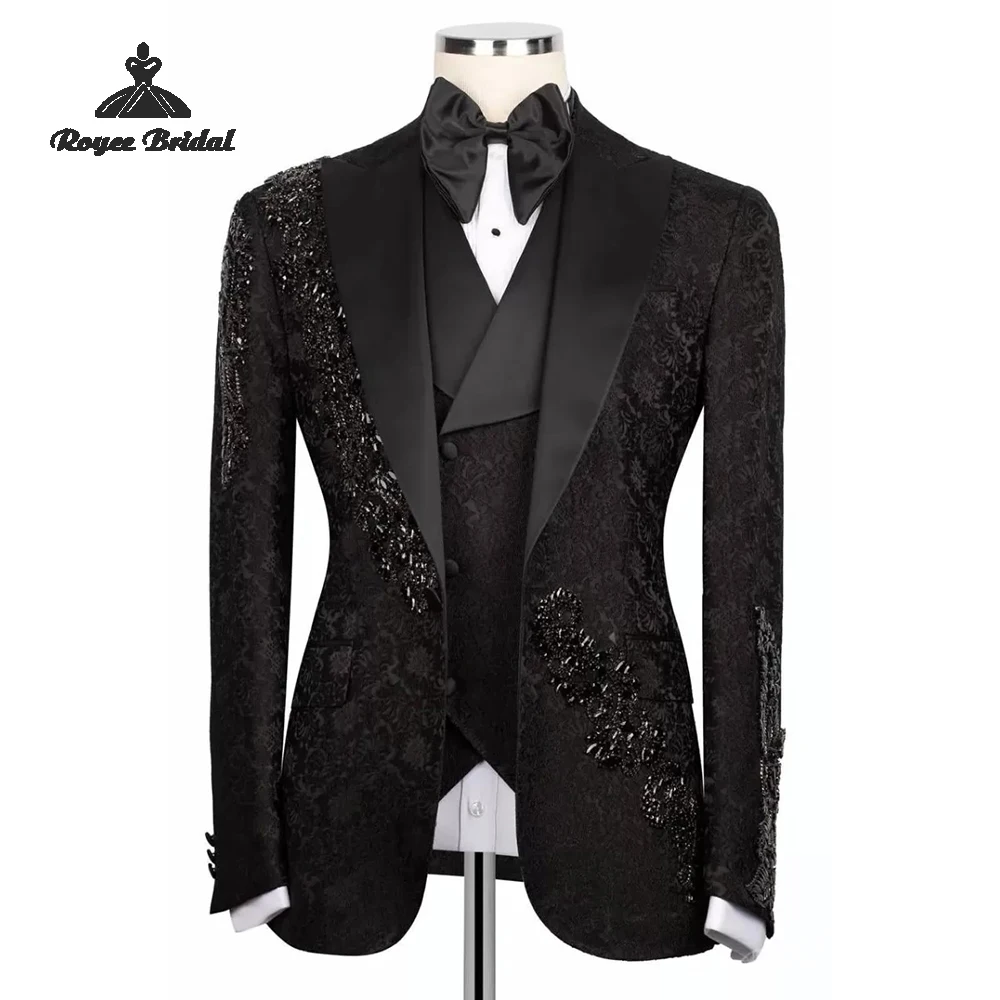 بدلة زفاف رجالية فاخرة من قماش الجاكار مكونة من ثلاث قطع 2026 بدلة سهرة للأعمال واحدة الصدر مخصصة trajes para hombre #2