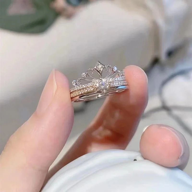 Mode 925 Sterling Silber Kronen ring Frau abnehmbare Doppel ring zarte Accessoires Geburtstags feier