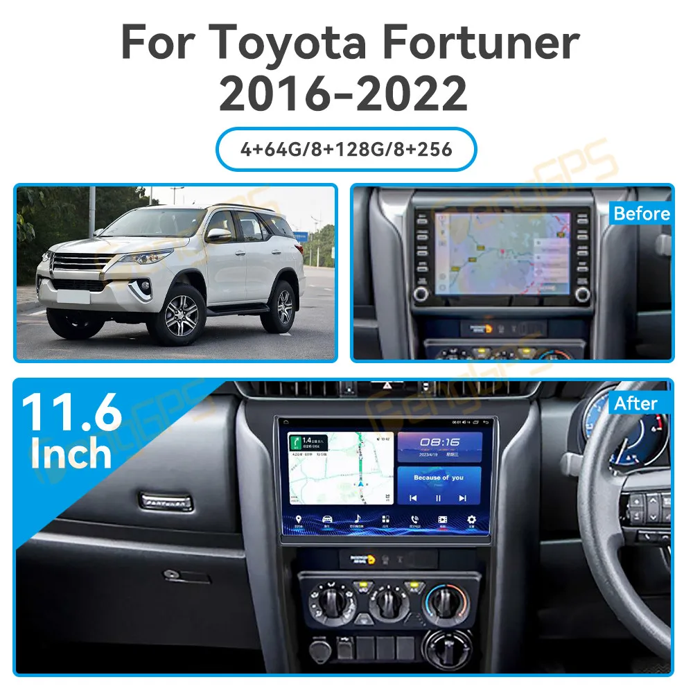 For Toyota Fortuner/HILUX Revo 2015 -2021 RHD Android Car Radio 2Din Stereo Receiver Autoradio Multimedia Player GPS Navi Head