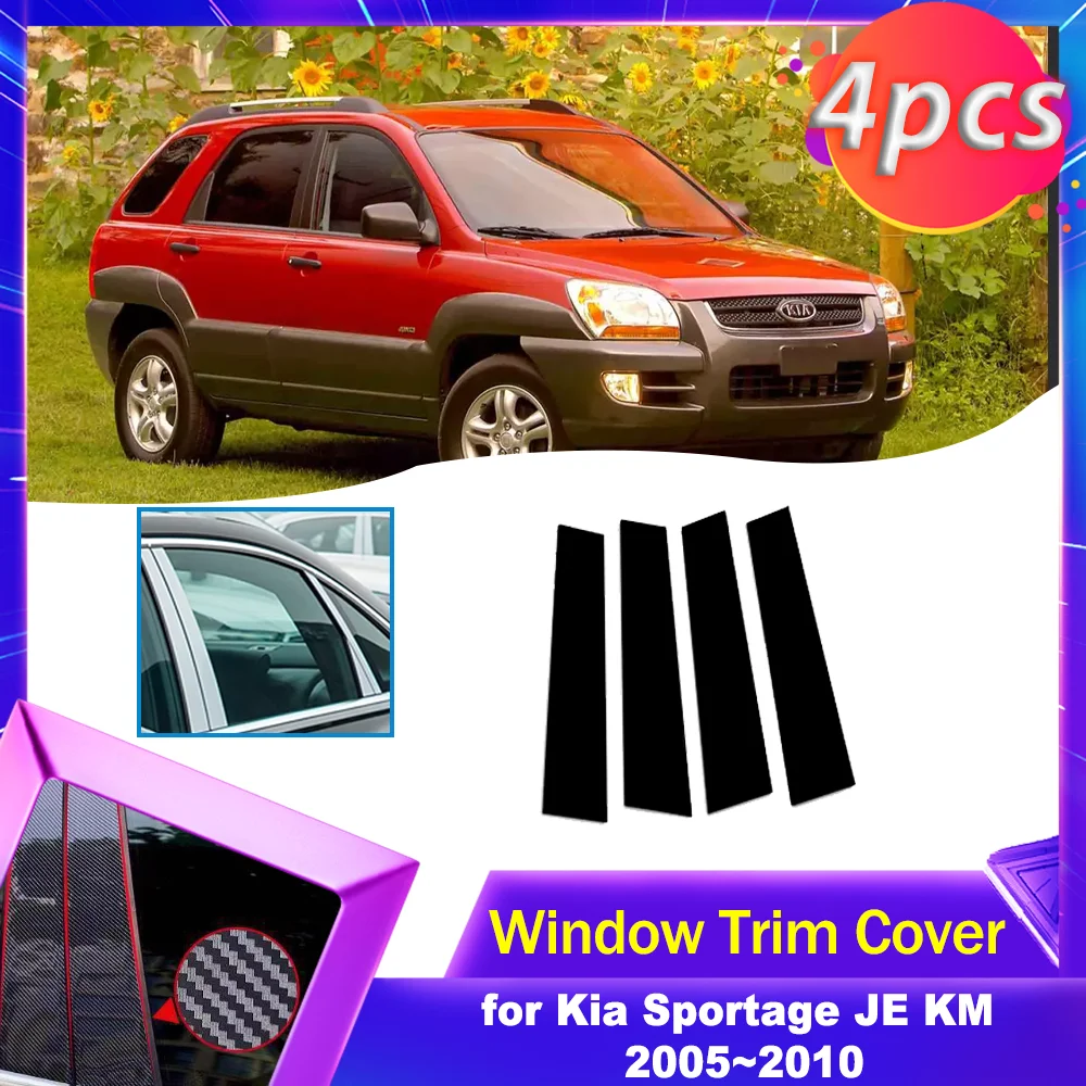 

Car Door Window Trim Cover for Kia Sportage JE KM 2005~2010 2006 Black Carbon Fiber Chrome Sticker Pillar Posts Decal Accessorie