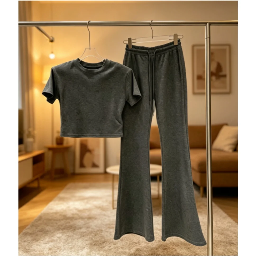 

Summer New Style Women's Letter-print Round-neck Pure Cotton Short-sleeved Straight-leg Long Pants Casual Set