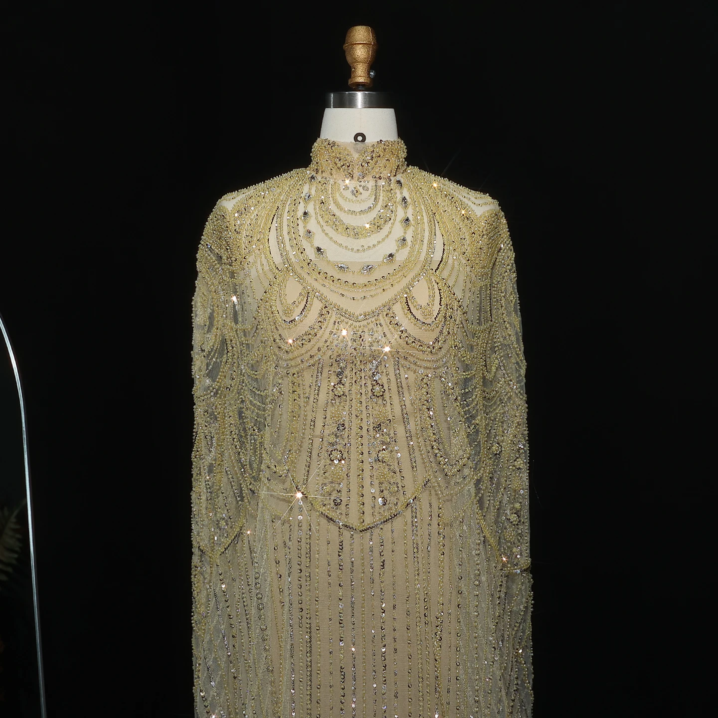 Sharon Said Luxuriöses Perlenbesetztes Dubai Nude Abendkleid für Arabische Frauen Hochzeit Eleganter Kaftan Formelle Partykleider SS780 Maßanfertigung – Detail 31