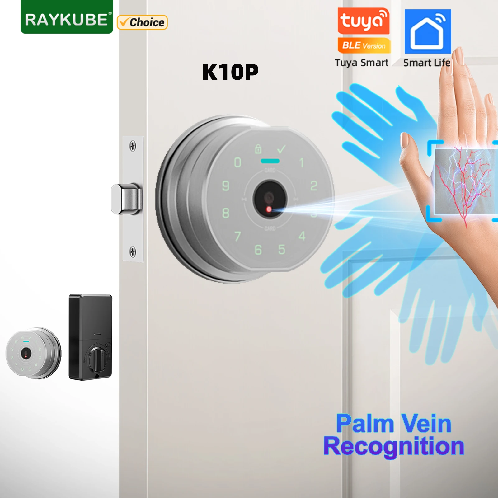 

RAYKUBE Tuya BLE Palm Vein Recognition Digital Electronic Smart Password Deadbolt Door Lock APP Control K10P For Smart Home