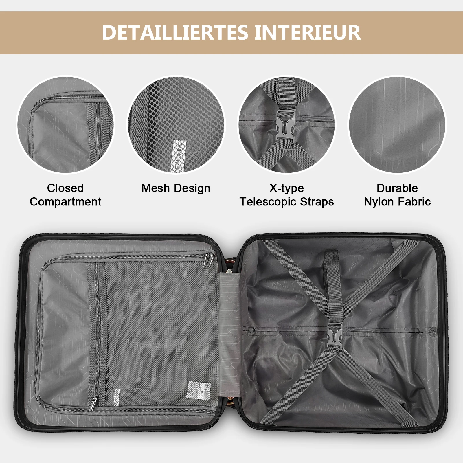 حقيبة حمل عصرية - على الأمتعة، حقيبة بعجلات ذات جوانب ناعمة مع مقصورات متعددة، عجلات انزلاقية ناعمة، مناسبة لمقصورة الطيران #5