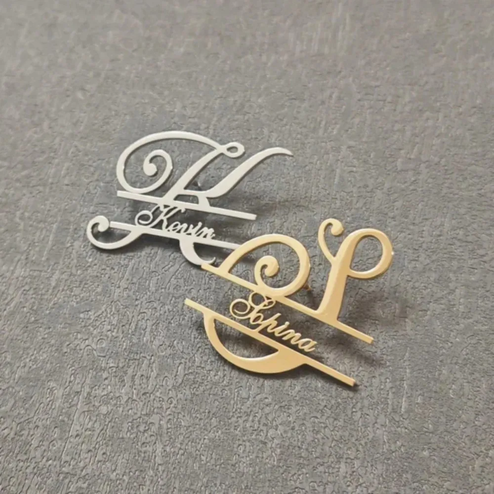 MYDIY Custom Initial Name Lapel Pin Personalized Monogram Brooch for Groom Groomsmen Men Suit Wedding Accessories