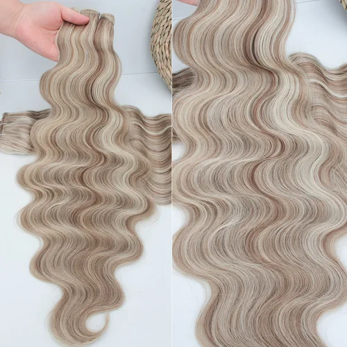 Imagen 2 del producto Extensiones de mechones, mechones de pelo ondulado de 30 pulgadas, resaltado, pelo sintético marrón ombré, extensiones onduladas largas, tramas sintéticas de cabello
