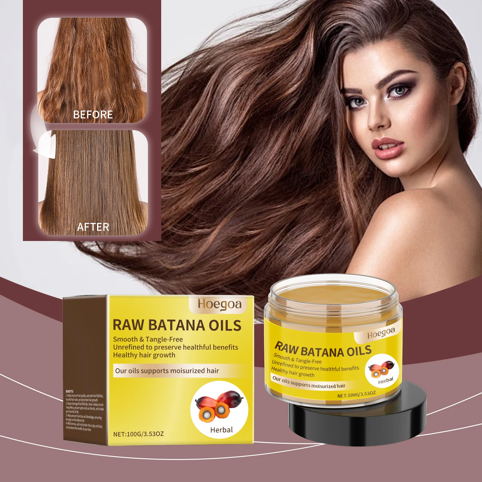

HOEGOA Raw Batana Oil Smooth & Tangle-free Improve Hair Quality Activate Follicles Nourish Hair Roots Promote Hair Growth Serum