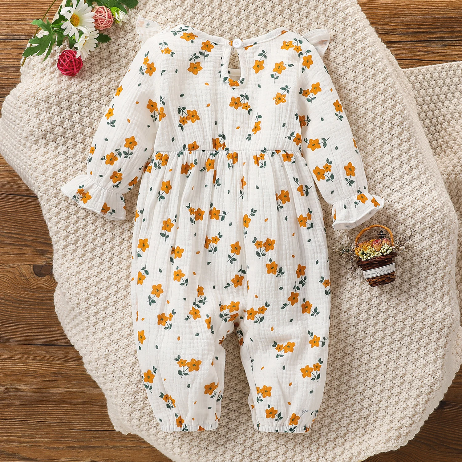 New Baby Girl's Long Sleeve Printing Flower With Cotton Bow Summer Bobysuit Cute Jumpsuit