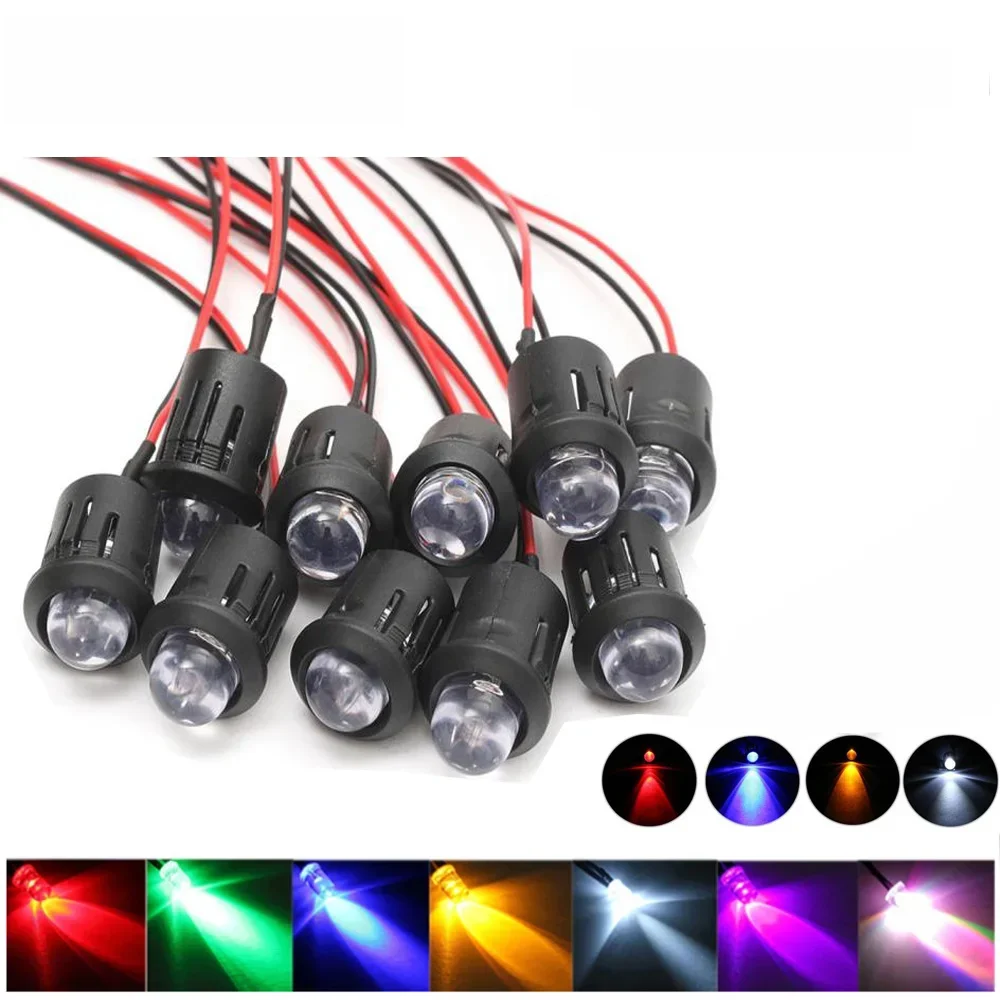 20-100 pièces 3mm/5mm/10mm rouge/vert/bleu/RGB blanc UV DC12V 5V 24V rond pré-câblé LED claire à l'eau avec support en plastique