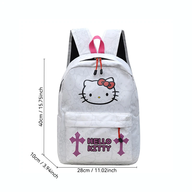 サンリオ ハローキティ 大容量学生リュックサック トレンディなプリントデザインと背面に隠しジッパーバッグ付き