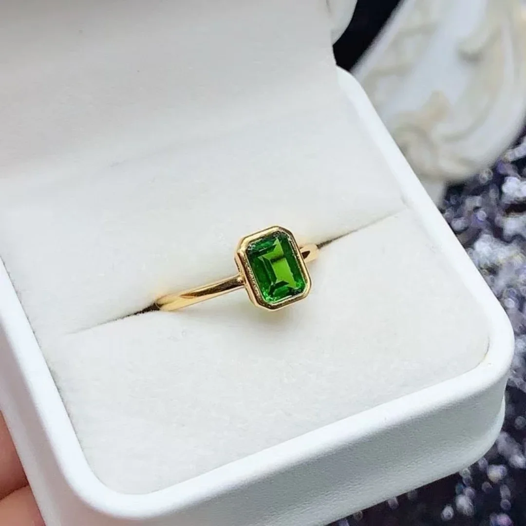 

KJJEAXCMY Fine Jewelry Natural Diopside Women's Ring S925 Pure Silver Electroplated 18K gold give girlfriend a birthday Gift