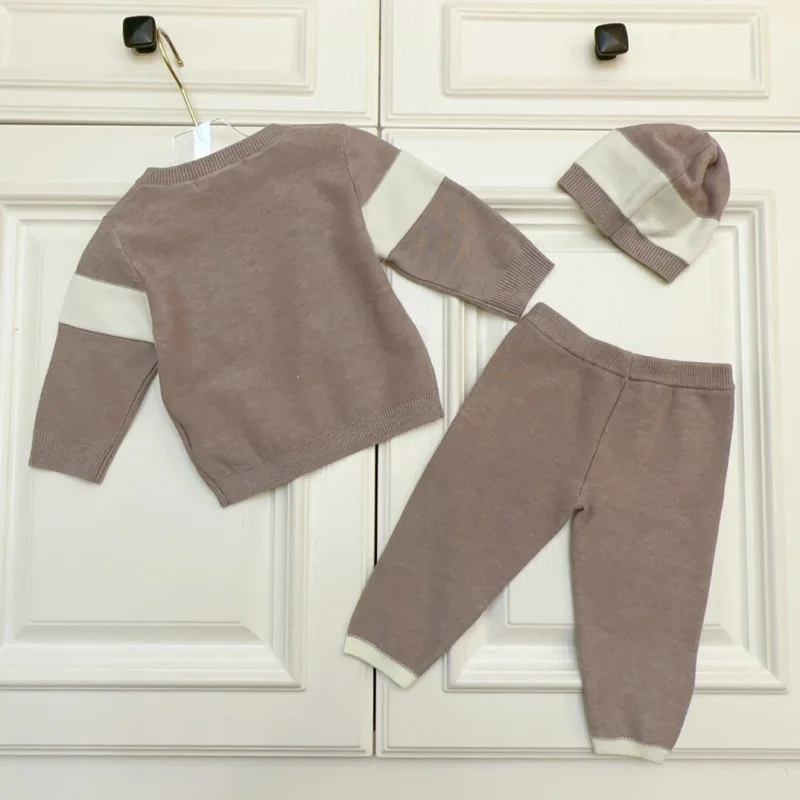 New baby full moon three-piece spring and autumn winter sweater set cardigan pants children's hat