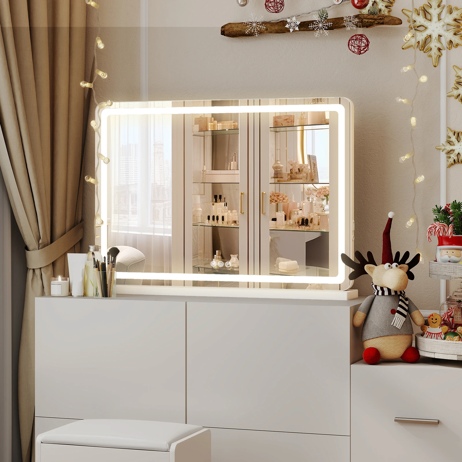 

Зеркало для макияжа с подсветкой, 23-дюймовое большое зеркало с LED-подсветкой, умное сенсорное управление, 3 цвета света, функция памяти