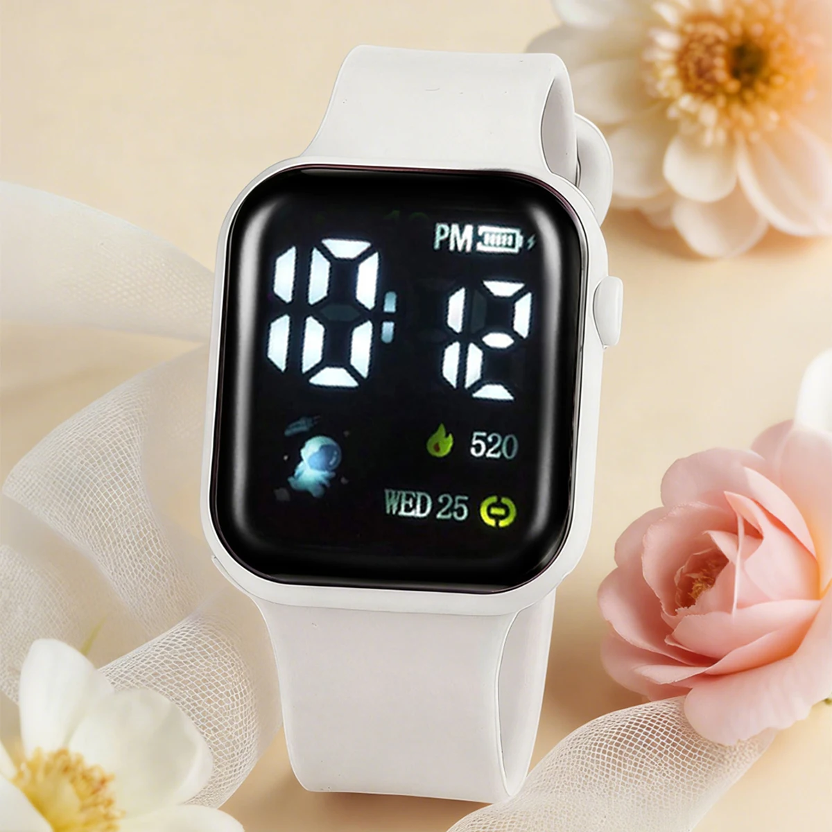6-Piece Set, Children's Casual Simple Led Electronic Watch Paired with a Pearl Butterfly Bracelet, Necklace, Earrings, and Ring Set, Versatile for Everyday Wear, a Great Gift for Halloween, Christmas, New Year, and Birthdays.